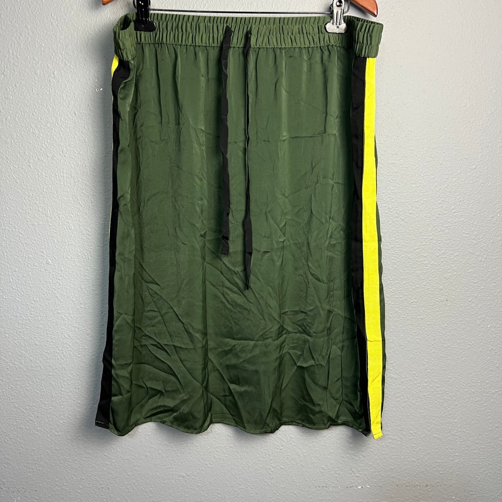 Who What Wear Olive Green Midi Skirt with Yellow Side Stripe